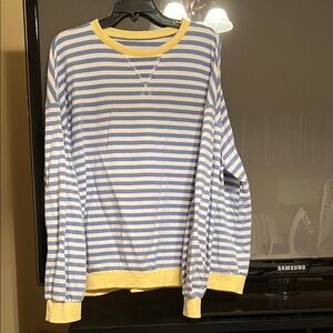 Teriveek Oversized Striped Color Block Long Sleeve Crew Neck Sweatshirt